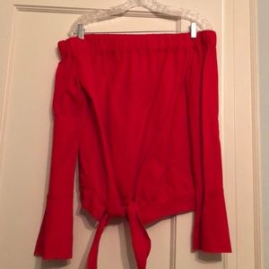 Off the shoulder red tie top